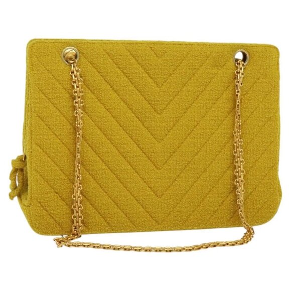 CHANEL Chain V Stitch Shoulder Bag Pile Yellow Gold - Picture 1 of 16